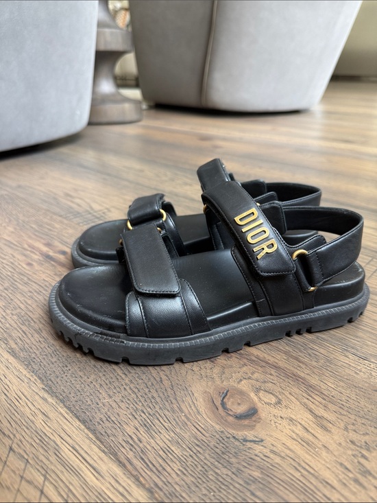 Dior Shoes - Dior Black Leather Dioract Sandals with Gold hardware 37.5 US 7